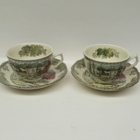 2 - Johnson Bros England The FRIENDLY VILLAGE Ice House Coffee Cups and Saucers - Picture 2 of 5